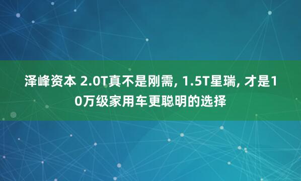 泽峰资本 2.0T真不是刚需, 1.5T星瑞, 才是10万级家用车更聪明的选择
